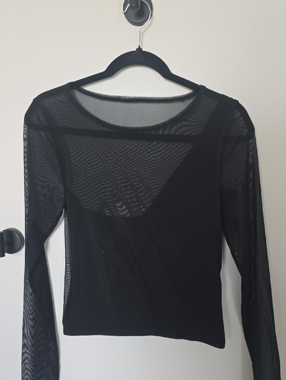 Abercrombie & Fitch Black Sheer Long-Sleeve Asymmetrical Layer Top